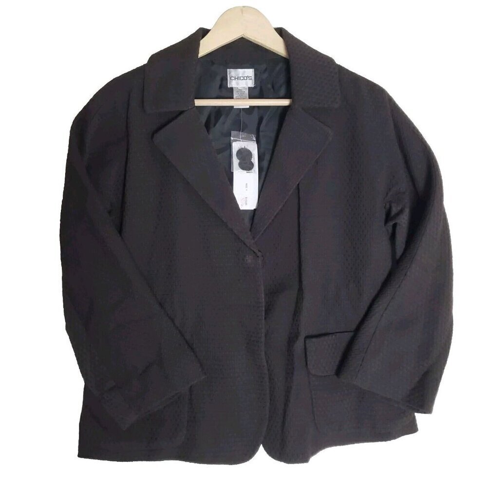 Chico's Blazer Womens 1 US 8 Black Harriet Jacket Fashion Weave Classic Office‎